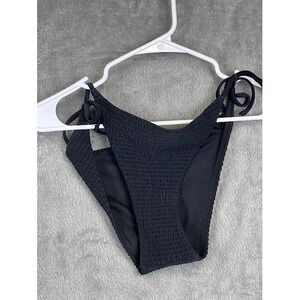 Hollister Swim Black Shirred Tie Side Bikini Bottom Medium‎ Women's
